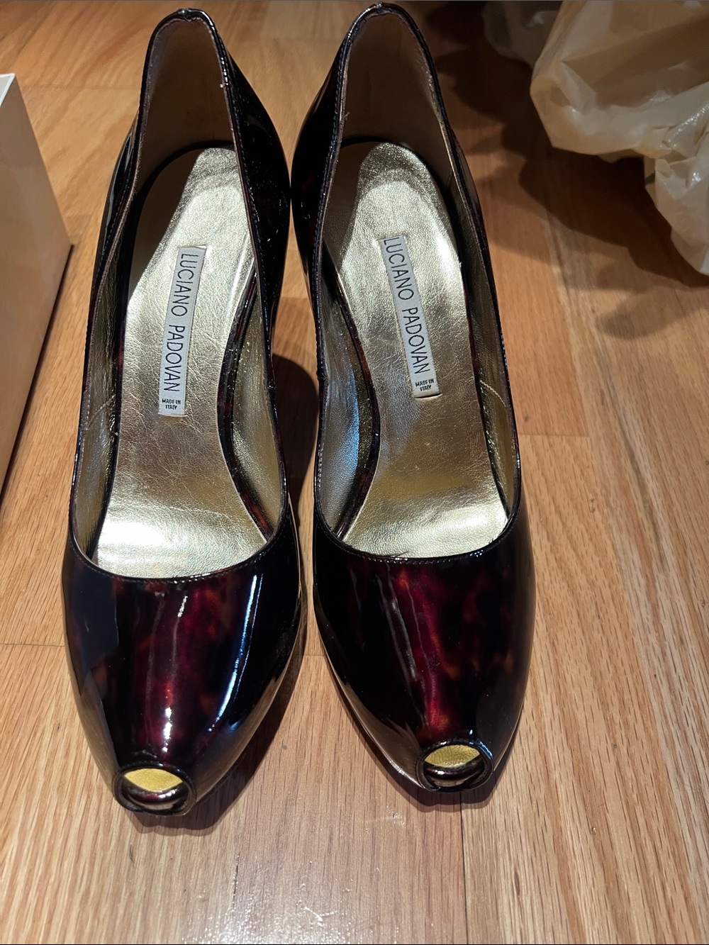 Women's Burgundy Patent Peep-Toe Heels